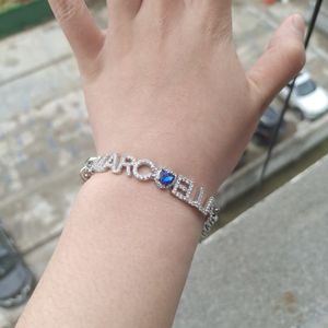 Braccialetti con ciondoli 8mm Catena cubana Bracciale con nome personalizzato Birthstone Zircone Lettera Acciaio inossidabile Regalo personalizzato per la madre 230807