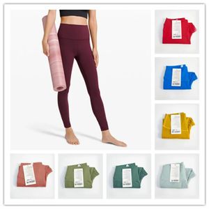 2023NEW YOGA KLÄNNER LL Hög midja Yoga Pants Kvinnor Push-Up Fitness Legings Soft Elastic Hip Lift T-formade sportbyxor som kör träning Lady 22 färger