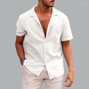 メンズポロスサマーコットンリネンシャツビーチ半袖ゆるいカジュアル通気性のあるレーペルTシャツ男性用