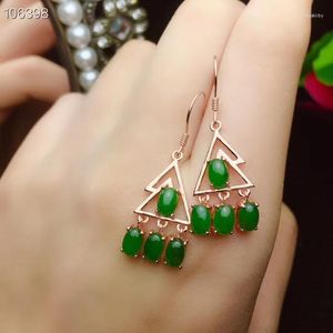 Dingle örhängen mode grön jade dinglande örhänge med krok för kvinnor silver smycken rosguld färg triangel stil tjej fest gåva