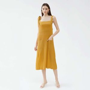 Item Title Medium And Long Solid Color Pocket Sleeveless Dress For Women Summer Loose Japanese Strap A Line