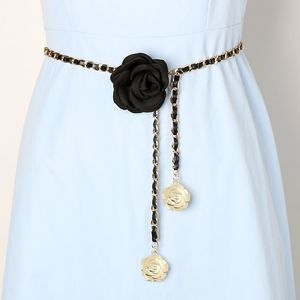 Fashion Designer Floral Chain Waist Belt Decoration Long Dress Shirt Pants Link Leather Belts Women's Trendy Wear Accessories Length 110cm