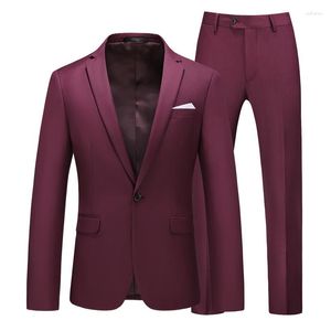 Men's Suits 2023 Jacket Pants 2 Pieces Set Candy Colors Slim Fit Business Men Wedding Stage Tuxedo Groomsman 17 Color
