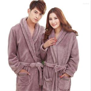 Women's Sleepwear 2023 Autumn Winter Women Thick Cotton Flannel Pajamas Couples Bathrobe Coral Fleece Warm Lovers Bath Robes AB039