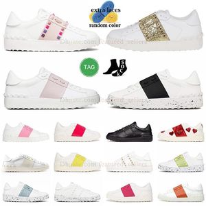 2023 Nya män kvinnors valentins skor svart vit marinblå rosa blå gyllene röda spikar rivets tränare loafers casual klänning sko läder valentinitet sneakers oss 12