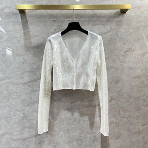 Cardigans de malha feminina primavera verão na moda decote em v malha lantejoulas cardigã de manga comprida casual doce versátil leve roupas femininas