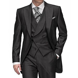 Consiglia frac grigio scuro smoking dello sposo stile mattutino uomo abiti da sposa uomo cena formale abito da ballo giacca pantaloni cravatta V274d