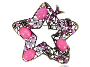 Brosches Holiday Rose Pink Crystal Rhinestone Star Flower Fashion Jewel Pin Brosch