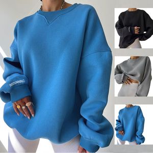 Designer tröja kvinnor hoodie bomull stor bokstav tryck tröjor höst vinter blå ren färg långärmad blus i Europa och vårdamerna mode tröjor