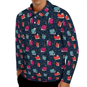Men's Polos Funny Snail Polo Shirts Male Animal Print Casual Shirt Autumn Trendy Turn Down Collar Long Sleeve Printed Oversized T-Shirts