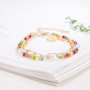 Länkarmband Daisy Flower Colorful pärlat armband nischdesign 2023 High Sense Double-Layer All Match Summer Hand