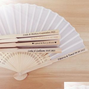 Fans Parasols 40 Pcs Lot Personalized Print Engrave Favor Silk Fan Customized Name Cloth Hand Gift Drop Delivery Party Events Access Dh53Z