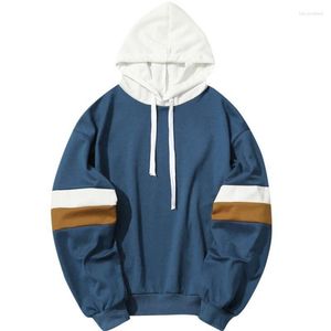 Men's Hoodies 2023 Men Style Pullover Hoodie Sweatshirt Color Block Hooded Daily Sports Non-Printing Basic Sweatshirts Blue White