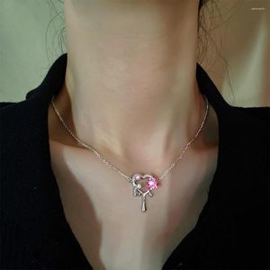 Ketten Mode Pfirsich Herz Wasser Tropfen Anhänger Halskette Rosa Kristall Egirl Süße Coole Y2K Schlüsselbein Kette Dz677