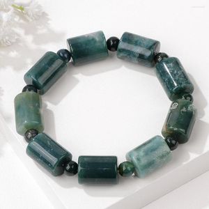 Strand Green Agates Bracelet Cylindrical Shape Stone Bracelets For Men Women Handmade Prayer Beads Bangles Energy Jewelry Gifts
