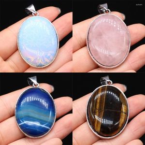 Pendant Necklaces Natural Stone Opal Tiger Eye Rose Quartz Alloy Oval For Jewelry Making DIY Necklace Accessories Gift