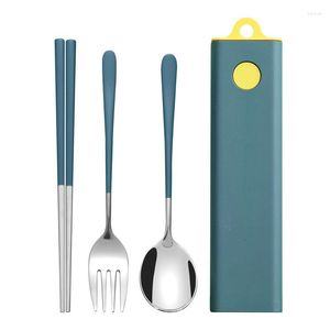 Servis uppsättningar 3 st/set bärbara pinnar gaffel sked sushi rostfritt stål kinesiska metallpinnar gadget bordsartiklar kök