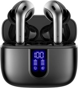 Fones de ouvido Bluetooth 5.3 Fones de ouvido sem fio verdadeiros Fones de ouvido com display LED de reprodução de 60 horas com estojo de carregamento sem fio IPX5 Fones de ouvido intra-auriculares à prova d'água com microfone