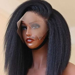 شعر مستعار Human Hairless Caps Short Bob Light Yaki مستقيم الشعر الاصطناعية الباروكة الأمامية للنساء السود