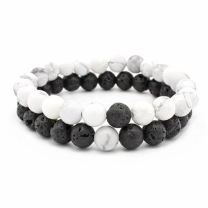 Conjunto de pulseiras de casal com contas de pedra natural frisadas para mulheres masculinas feito à mão lava rock branco turquesa óleo essencial difusor pulseira dhxq0