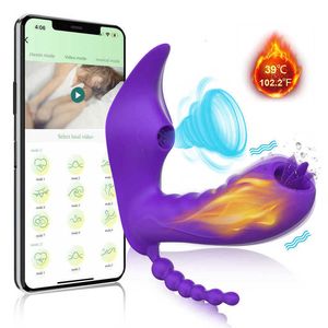 Massager Bluetooth App Dildo värme Vibrator Kvinnlig trådlös fjärrkontroll Sucker Clitoris Stimulator för kvinnliga par vuxna