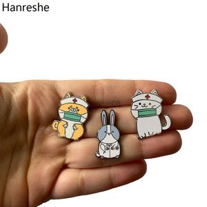 Pimler broşlar Hanreshe Sevimli Shiba Köpek Kedi Tavşan Doktor Hemşire Brooch Emaye Hayvan Tıbbi Rozet Pin Mücevher Hediyesi Kadın Doktor Hemşiresi HKD230807