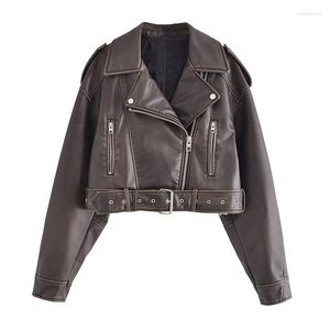 Damenjacken Mädchen Mode Kaffee Leder Motorradjacke 2023 Frühling Frau High Street Lose Kurze PU Weibliche Coole Crop Outwear