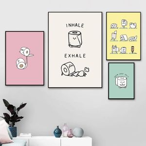 Toilet Paper Funny Canvas Painting Yoga Quote Minimalist Cartoon Style Toilet Posters And Prints Wall Art Pictures For Washroom Home Decor Wo6