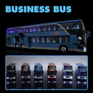 Diecast Model Cars Electric Tourist Toy Traffic Bus Eloy Passenger Car Model Diecast Simulation Metal Toy Business Bus Model Sound Light Kids Gift R230807