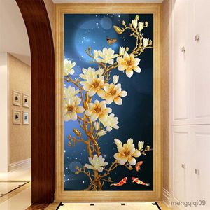 Produkty chińskie pełne kwadratowe okrągłe mozaiki malarstwo diamentów krzyżowe Magnolia Flower Art 5d Diy Diamond Haftar Large R230807