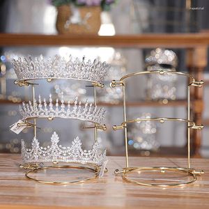 Biżuteria torebki panny młodej opaska na głowę Tiara Wsparcie Uchwyt Księżniczka Rhinestones Wyświetla stojak Metal Gold Crystal Headbands Organizer