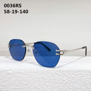 Sunglasses 0036RS Original Pure Titanium Polygon Eyeglasses Frames Women Luxury Quality Rimless Eyewear Prescription Fashion Accessories