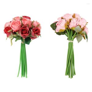 Flores decorativas 24 pçs rosa artificial buquê de casamento seda decoração para casa decoração de festa 12 champanhe 12 pçs rosa