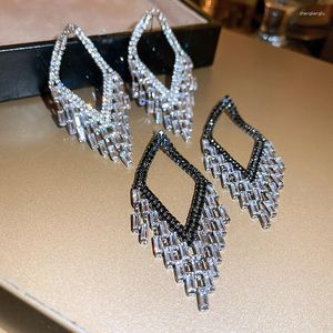 Dangle Earrings 2023 Shiny Fashion Geometric Zircon Drop For Women Black Silver Color Crystal Wedding Bridal Jewelry Gift