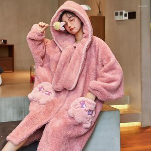 Women's Sleepwear Soft Sleepgown Winter Style Long Plush Thickened Warm Keeping Cartoon Cute Home Suit Bathrobe Girls' Hooded Pajamas