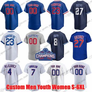 カスタムS-6xl Seiya Suzuki Baseball Jersey Ian Happ Dansby Swanson Hughes Madrigal Mancini Rucker Smyly Stroman Taillon Thompson Torrens