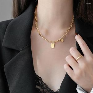 Chains 316L Stainless Steel 2 Layer Entangled Square Portrait Pendant Clavicle Chain Ladies Necklace Fashion Exquisite Jewelry SAN1333