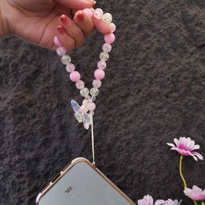 Mobile Lanyard Short Portable Chain Hand Pärled Butterfly Pendant Anti Loss Lanyard Round Bead Pendant Strap