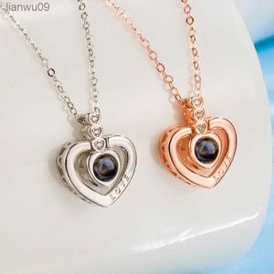 KOFSAC 2022新しいプロジェクションハートネックレス女性バレンタインデーギフト100言語I Love You Necklaces 925 Silver Jewelry L230704