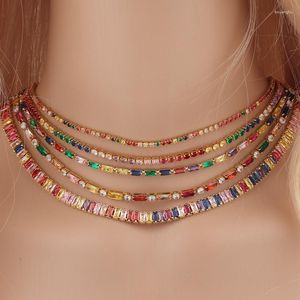 Choker Carlidana kolorowy naszyjnik łańcucha tenisowego dla kobiet luksusowy sześcien cyrkon krótki mrożony mrożony prezent biżuterii