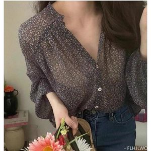 Women's Blouses Summer Vintage Retro Shirts Flare Sleeve Cute Women Korea Japan Style Girls Thin Transparent Ruffled Chic Tops Blusas