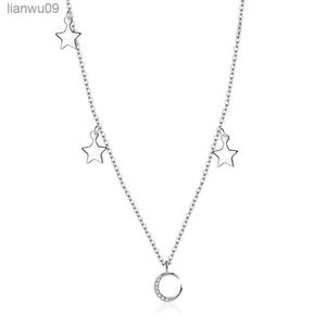 KOFSAC Exquisite Beautiful Crescent Moon Star Colar For Girl New Fashion Zircon Jewelry 925 Silver Necklaces Women Gift L230704