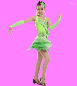 Сцена износ 1Set/Mot Kids Children Professional Latin Dance Dress Girls Ballroom Dancing Prings