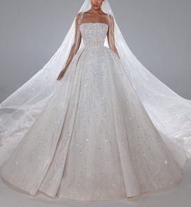 Elegante abito da ballo Abiti da sposa senza maniche Bateau Paillettes Senza spalline Applique Increspature Cerniera Pizzo 3D Taglie forti Perline con lacci Abiti da sposa Vestido de novia