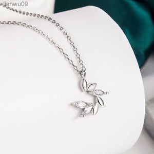 KOFSAC Trendy Creative Ear of Wheat Pendant Necklace For Women 925 Silver Jewelry New Zircon Leaves Geometric Necklaces Gift L230704