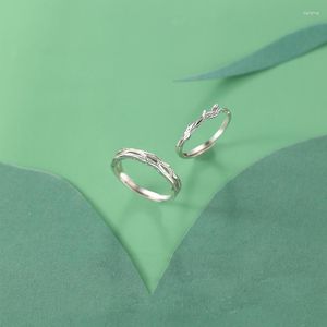 Cluster Rings 2023 Silver 925 Bamboo Shape Custom Logo Adjustable Opening Couple For Women Men Wedding Engagement Gifts