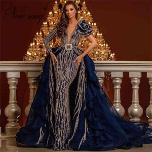 Vestido de Festa com блеск Azul Marinho Dubai Feminino Islmico Turco Stacvel Rabe Baile 2020180Q