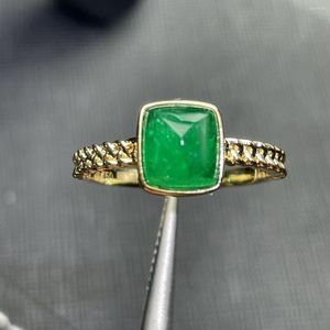 Cluster Rings Emerald Ring Pure 18K Yellow Gold Jewelry Nature Green 1.6ct Gemstones Diamonds Female For Women Fine