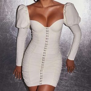 Autumn And Winter Womens Fashioned Sexy Wrapped Chest Long Sleeve Butt Tight Dress