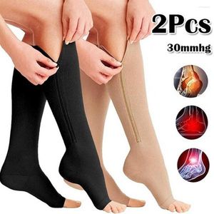 Calzini da donna Compressione unisex Tinta unita Elevata elasticità Protezioni per gambe con zip Ginocchio Punta aperta Riduce il dolore Leggings di supporto